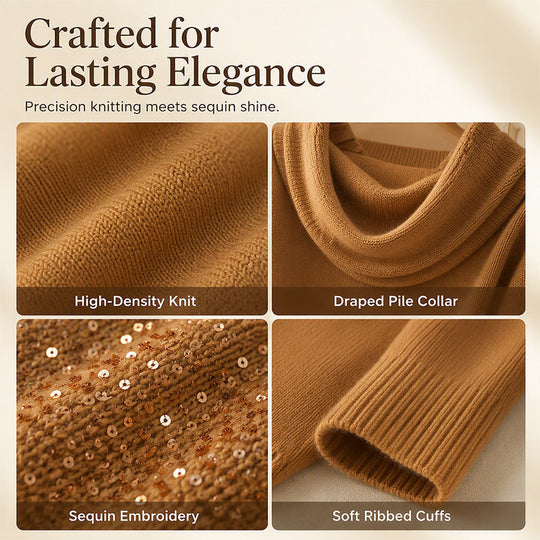 👚New Arrivals - Sequin Cowl Neck Pullover – Soft Ribbed Cuffs & Elegant Drape for Any Occasion 🌿