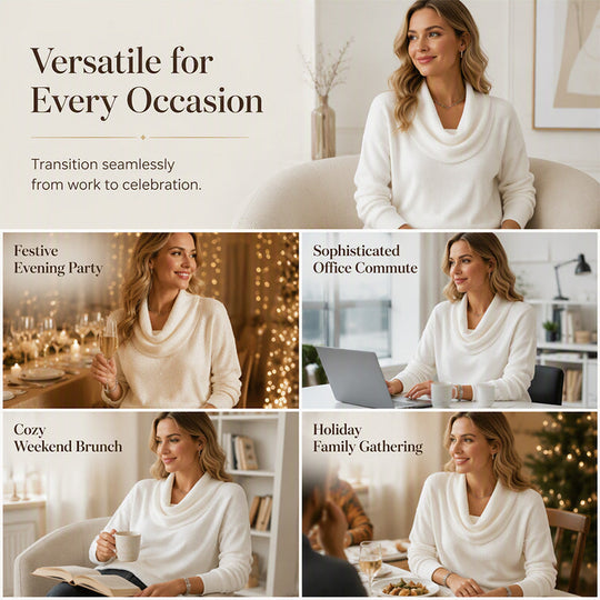 👚New Arrivals - Sequin Cowl Neck Pullover – Soft Ribbed Cuffs & Elegant Drape for Any Occasion 🌿