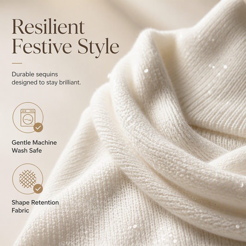 👚New Arrivals - Sequin Cowl Neck Pullover – Soft Ribbed Cuffs & Elegant Drape for Any Occasion 🌿