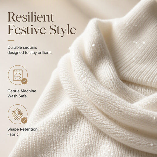 👚New Arrivals - Sequin Cowl Neck Pullover – Soft Ribbed Cuffs & Elegant Drape for Any Occasion 🌿