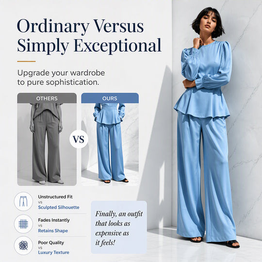 🌸Hot Sale 50% OFF💖Women's Elegant Puff Sleeve Top & Wide-Leg Pants Set