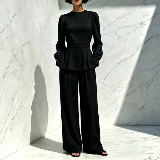 🌸Hot Sale 50% OFF💖Women's Elegant Puff Sleeve Top & Wide-Leg Pants Set