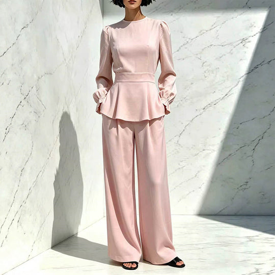 🌸Hot Sale 50% OFF💖Women's Elegant Puff Sleeve Top & Wide-Leg Pants Set