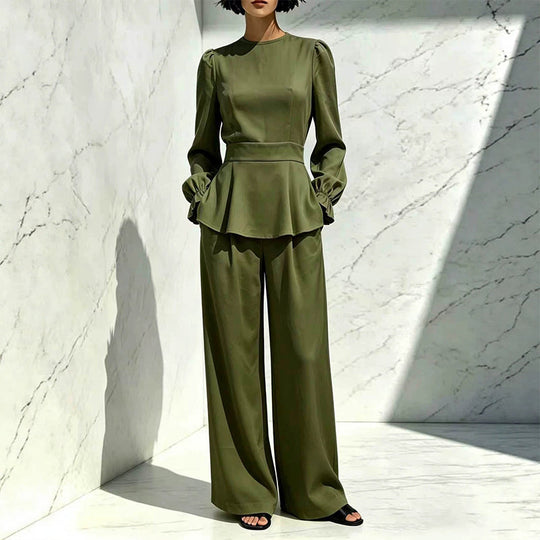 🌸Hot Sale 50% OFF💖Women's Elegant Puff Sleeve Top & Wide-Leg Pants Set
