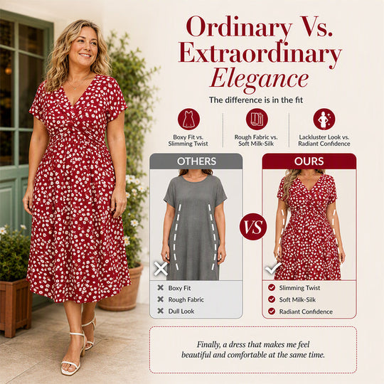 Women's Elegant V-Neck Floral Print Dress with pockets