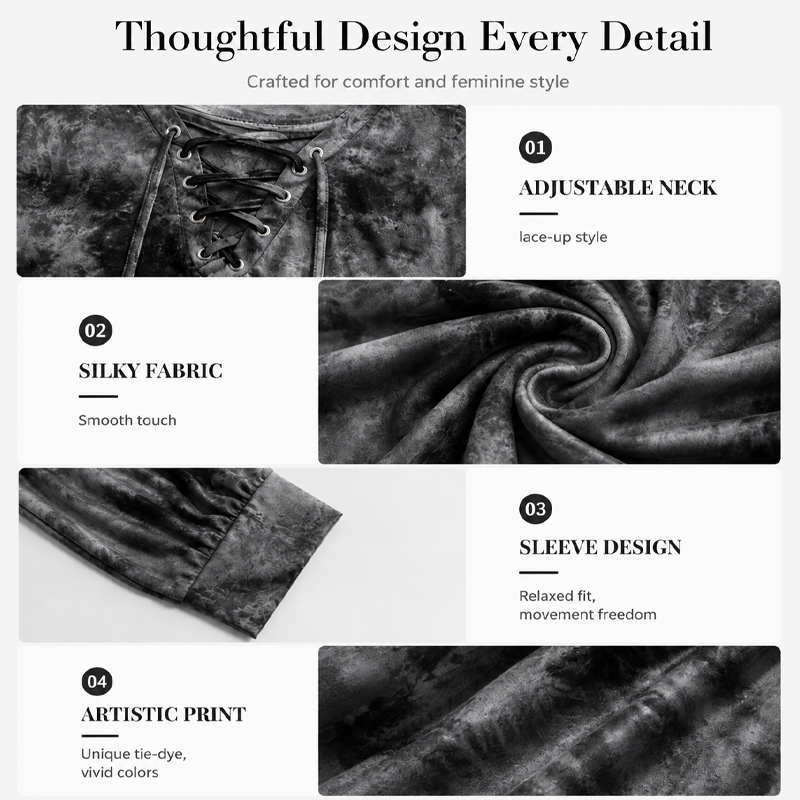 ☀️👚New Arrivals - V-Neck Tie-Dye Top with Lace-Up Detail – Soft Drape & Versatile Style for Any Casual Day