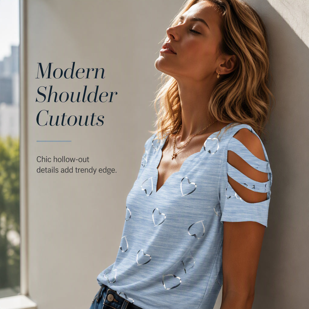 Bestseller🏆 Scalloped Heart Print Top👚Breathable Comfort & Versatile Style in 6 Colors