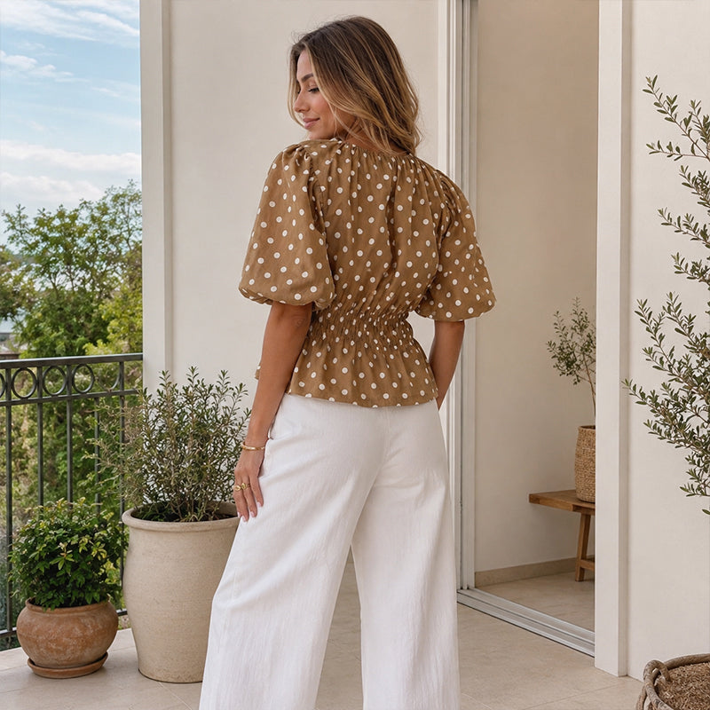 Women's Waist-Defining Polka Dot Top