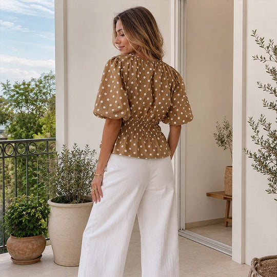 Women's Waist-Defining Polka Dot Top