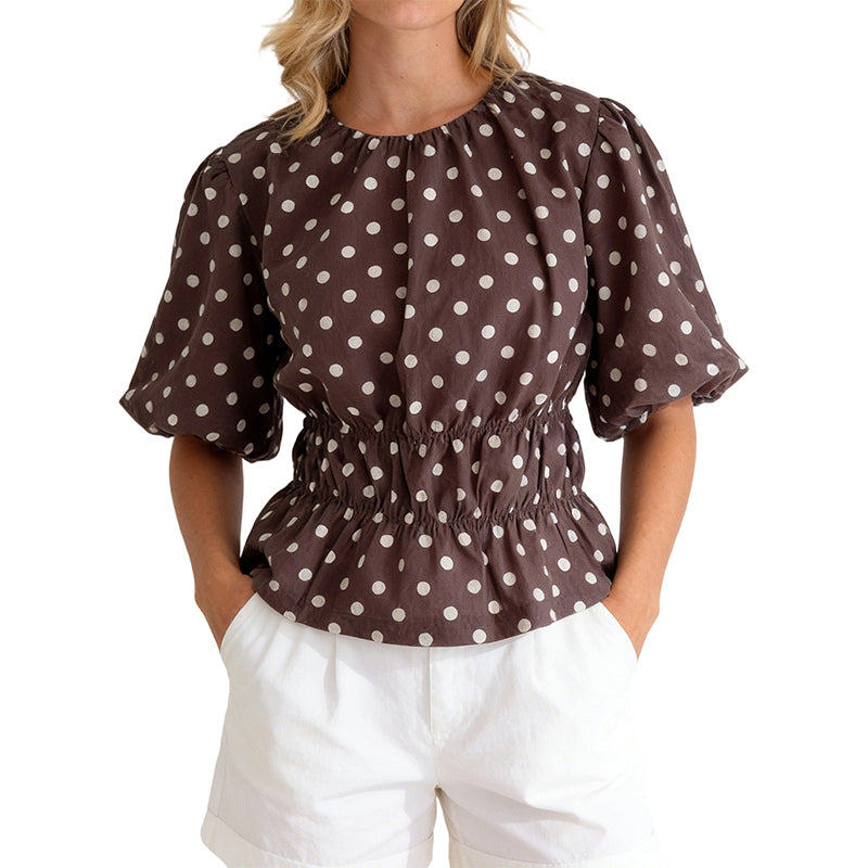 Women's Waist-Defining Polka Dot Top