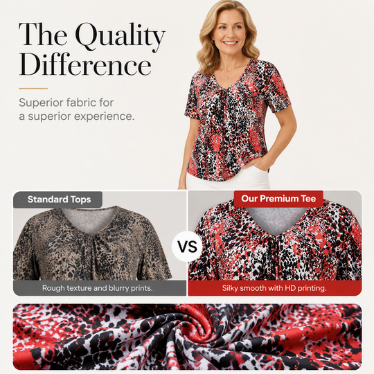 Women V Neck Leopard Print Short Sleeve T-Shirt Pleated Tunic Top