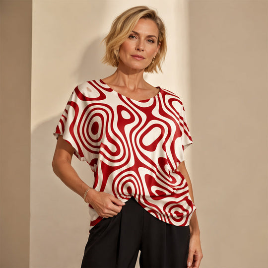 👚New Arrivals - Cooling Fabric V-Neck Top with Artistic Print – Wrinkle-Resistant & Soft Touch for All-Day Wear
