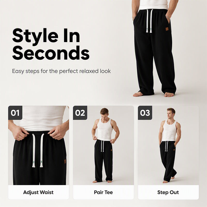 👖💨 Men's Casual Wide Leg Sweatpants – Soft fabric, relaxed fit, adjustable waist – streetwear comfort for everyday. 💪