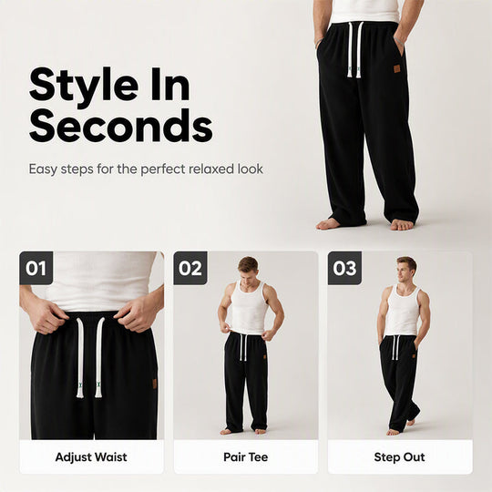 👖💨 Men's Casual Wide Leg Sweatpants – Soft fabric, relaxed fit, adjustable waist – streetwear comfort for everyday. 💪