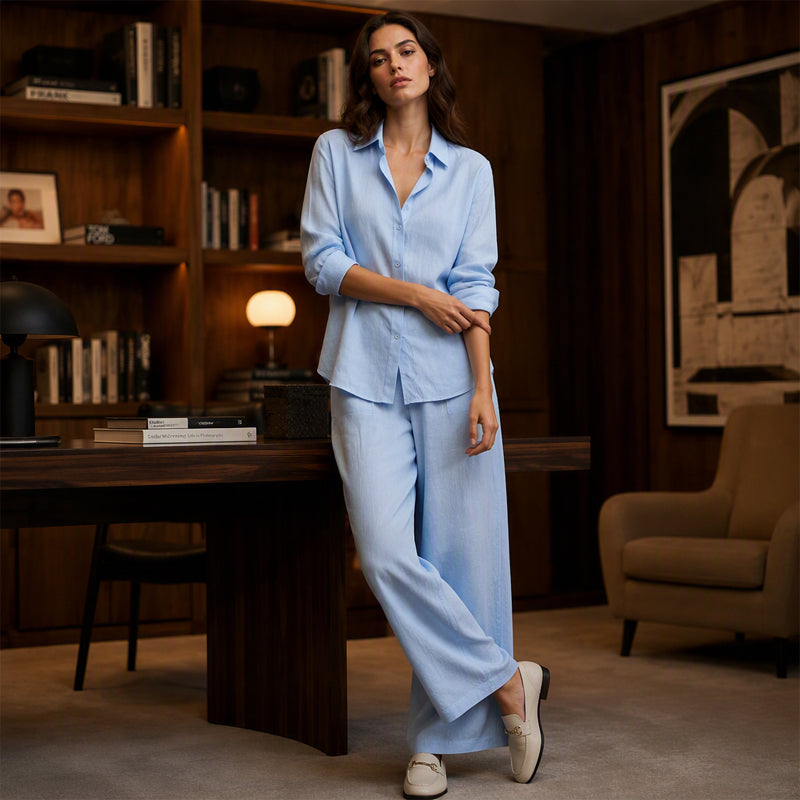 Bestseller👚 Casual Shirt & Wide-Leg Pants Set – Effortless Coordination & All-Day Comfort for Every Look