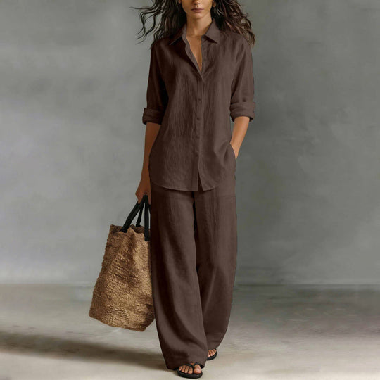 Bestseller👚 Casual Shirt & Wide-Leg Pants Set – Effortless Coordination & All-Day Comfort for Every Look
