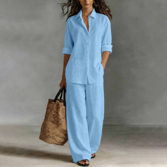 Bestseller👚 Casual Shirt & Wide-Leg Pants Set – Effortless Coordination & All-Day Comfort for Every Look