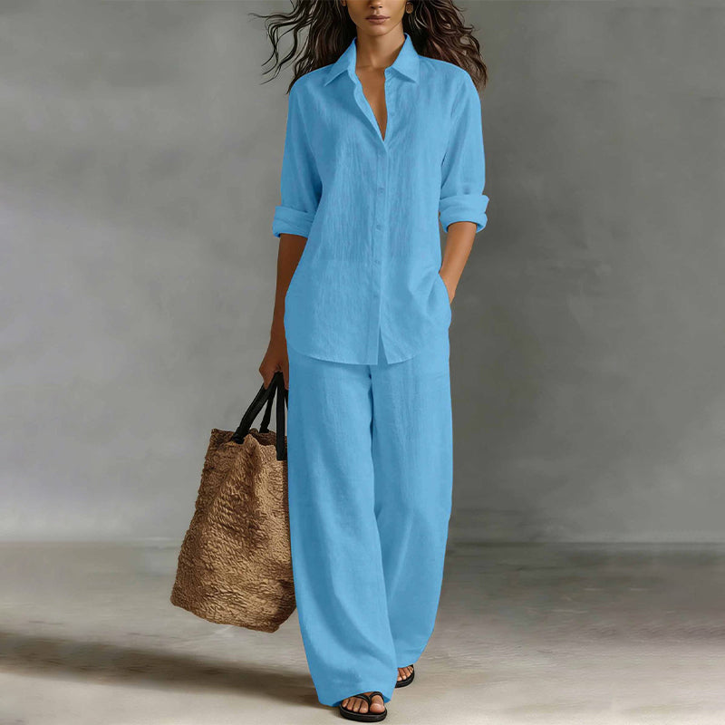 Bestseller👚 Casual Shirt & Wide-Leg Pants Set – Effortless Coordination & All-Day Comfort for Every Look