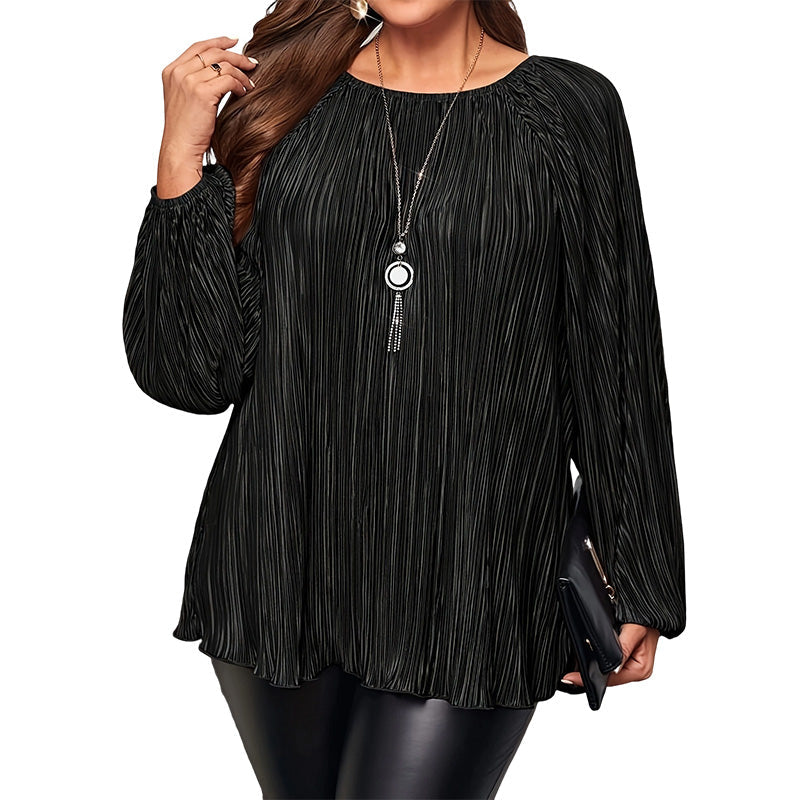 Women's Plus Size Pleated Long Sleeve Top