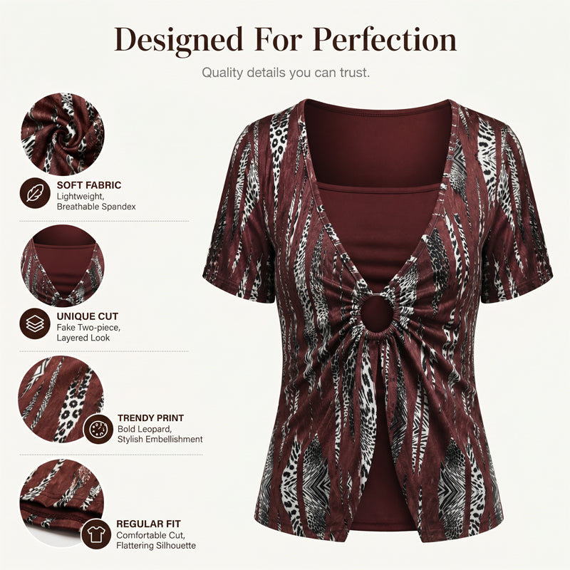 Retro Leopard Mock 2-Piece Top – Square Neck & Breezy Design