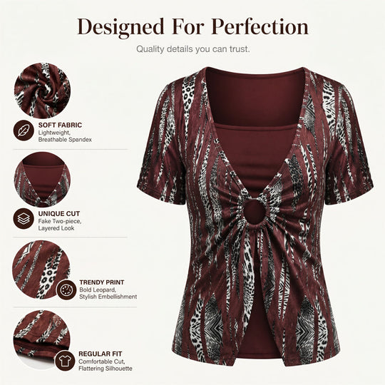 Retro Leopard Mock 2-Piece Top – Square Neck & Breezy Design