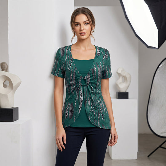 Retro Leopard Mock 2-Piece Top – Square Neck & Breezy Design