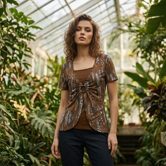 Retro Leopard Mock 2-Piece Top – Square Neck & Breezy Design