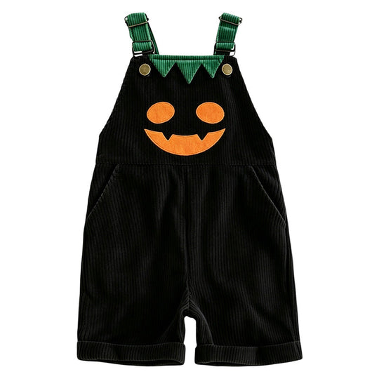 Kids Halloween Pumpkin Corduroy Overalls Suspender Shorts with Pockets
