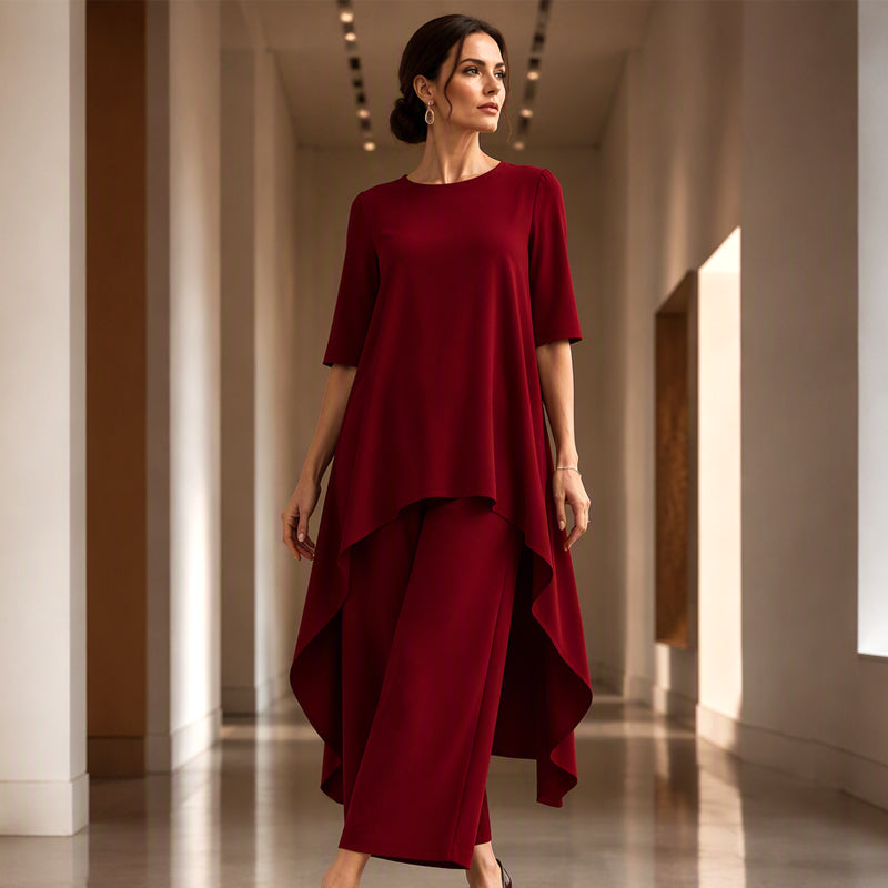 Women's Chic Asymmetrical Top & Wide-Leg Pants Set