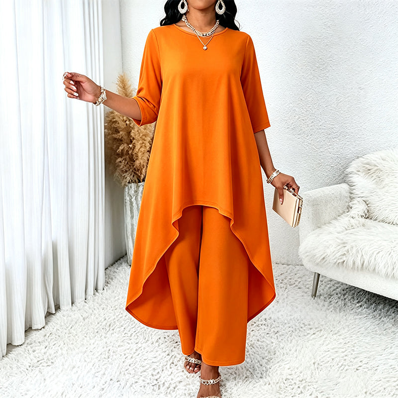 Women's Chic Asymmetrical Top & Wide-Leg Pants Set