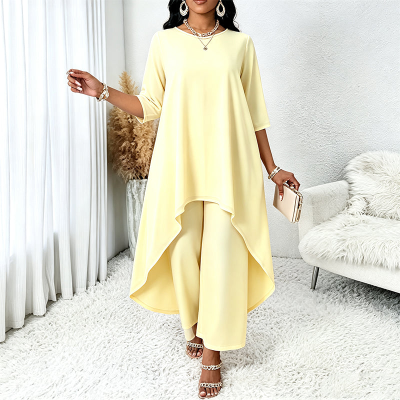 Women's Chic Asymmetrical Top & Wide-Leg Pants Set