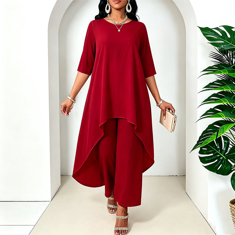 Women's Chic Asymmetrical Top & Wide-Leg Pants Set