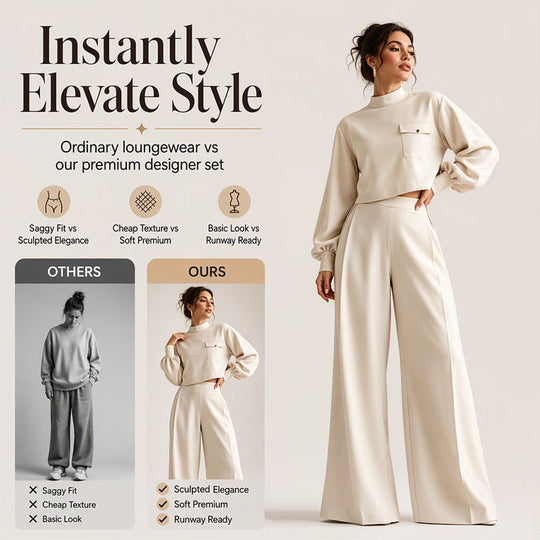✨ Effortless Comfort | Women's Cropped Top & Wide-Leg Pants 2-Piece Set✈️Free Shipping