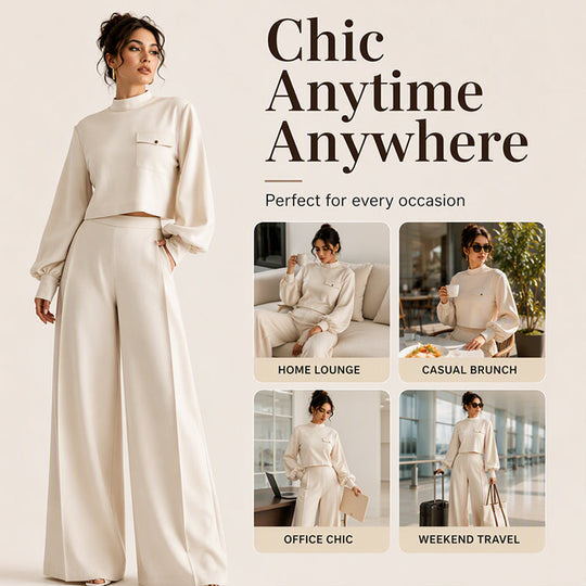 ✨ Effortless Comfort | Women's Cropped Top & Wide-Leg Pants 2-Piece Set✈️Free Shipping