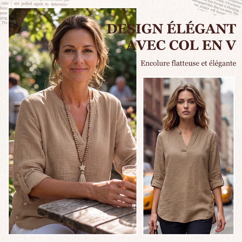 🔥 Hot Sale 🔥 Haut décontracté de couleur unie avec boutons et fente latérale