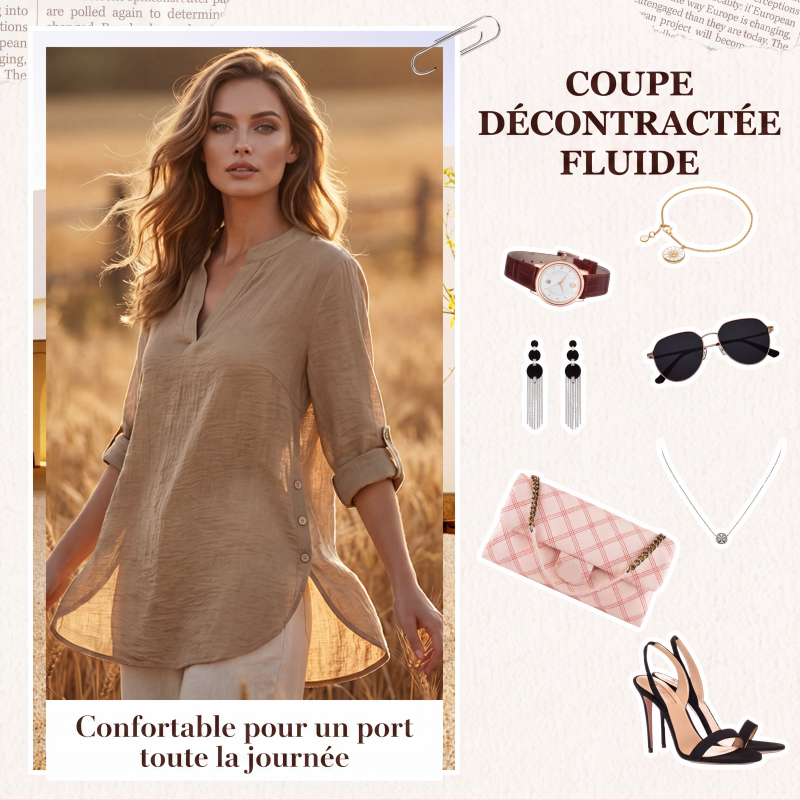 🔥 Hot Sale 🔥 Haut décontracté de couleur unie avec boutons et fente latérale