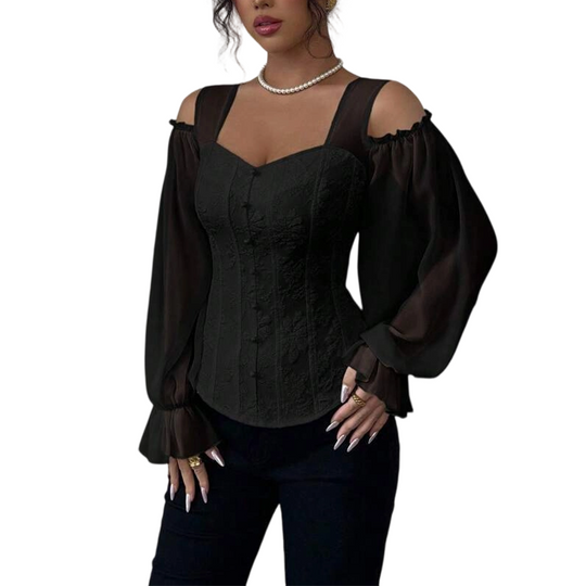 🌸Hot Sale 50% OFF💖Women's Cold Shoulder Floral Jacquard Top