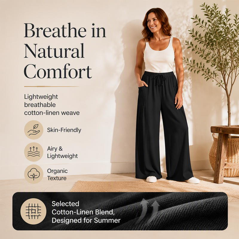 ☀️👖Seasonal Style - Wide-Leg Cotton Linen Pants – Versatile Pairing for Work, Weekends & Travel