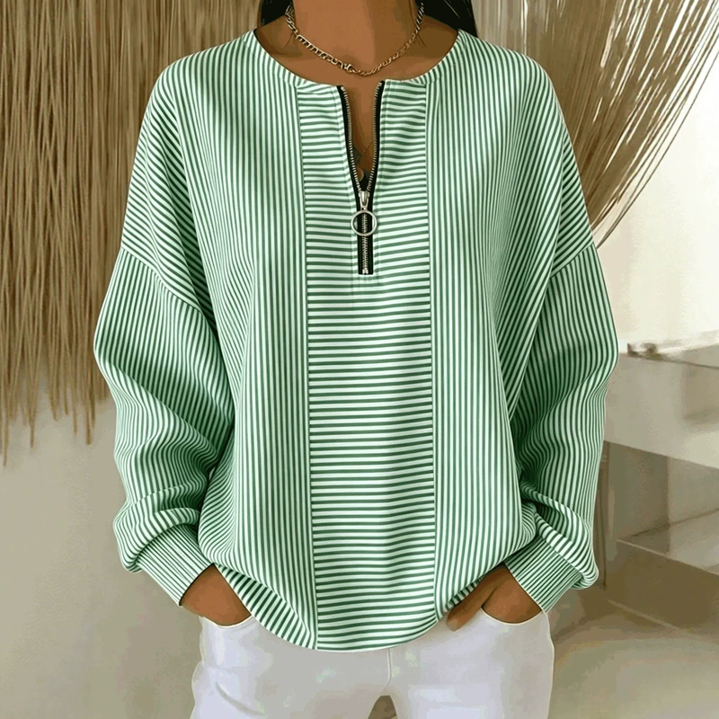 Women's Striped Zip-Up Long Sleeve Top