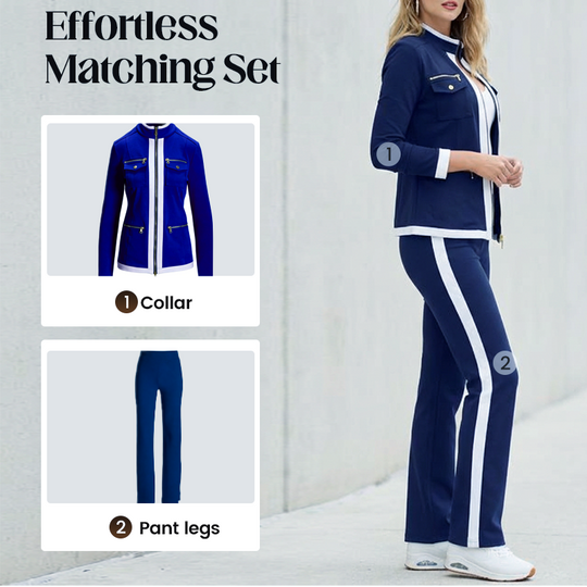 🧥Seasonal Style - Two-Piece Leisure Set with Bold Stripes – Slimming Silhouette & Practical Details for Any Casual Day