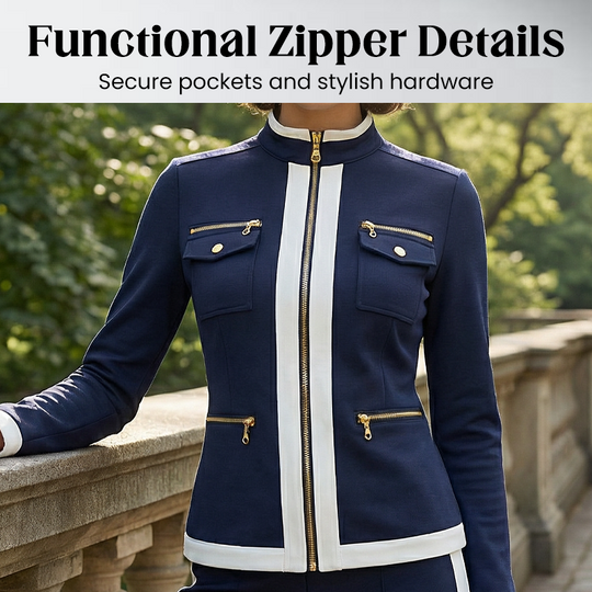 🧥Seasonal Style - Two-Piece Leisure Set with Bold Stripes – Slimming Silhouette & Practical Details for Any Casual Day