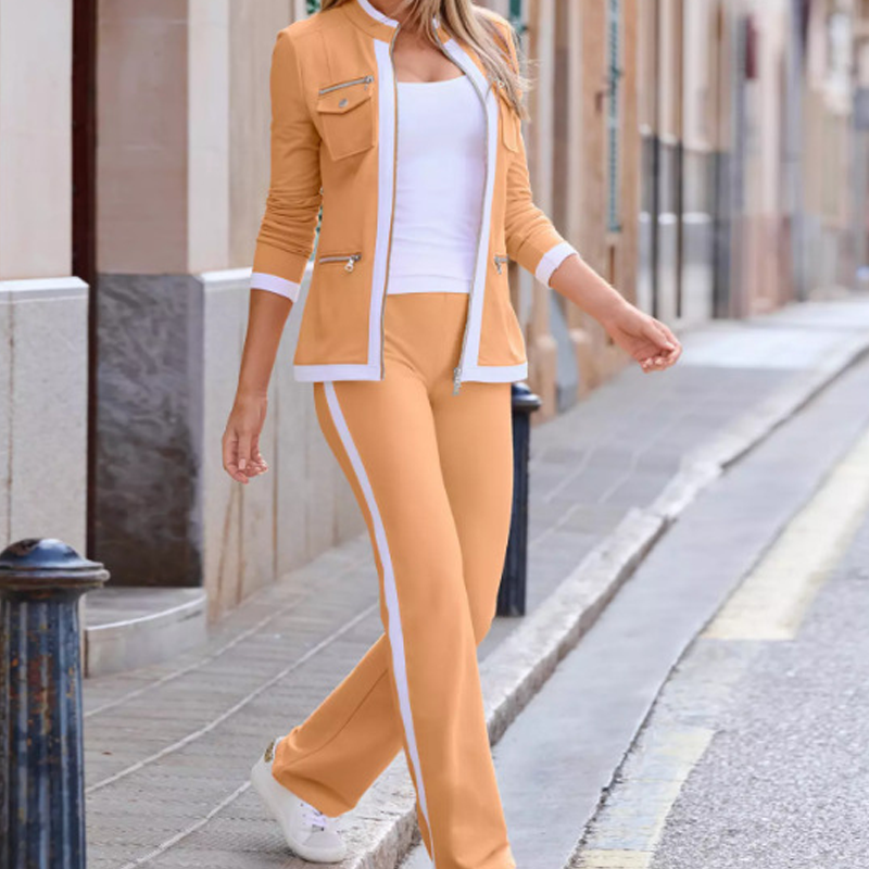 🧥Seasonal Style - Two-Piece Leisure Set with Bold Stripes – Slimming Silhouette & Practical Details for Any Casual Day