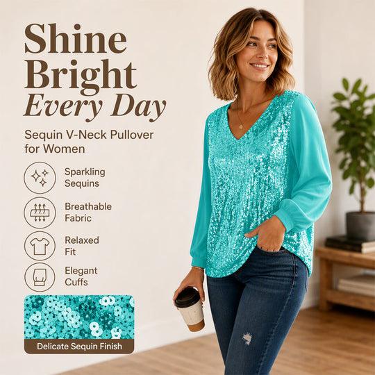 Trending Now✨ Elegant Sequin V-Neck Top – Shimmering Detail for Effortless Party Glam