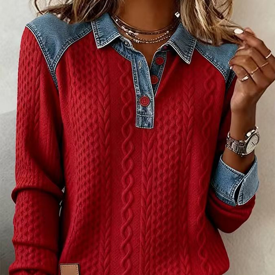 ⏰Last Day Sale 50% Off 💃 Women’s Denim Patchwork Lapel Long-Sleeve Shirt