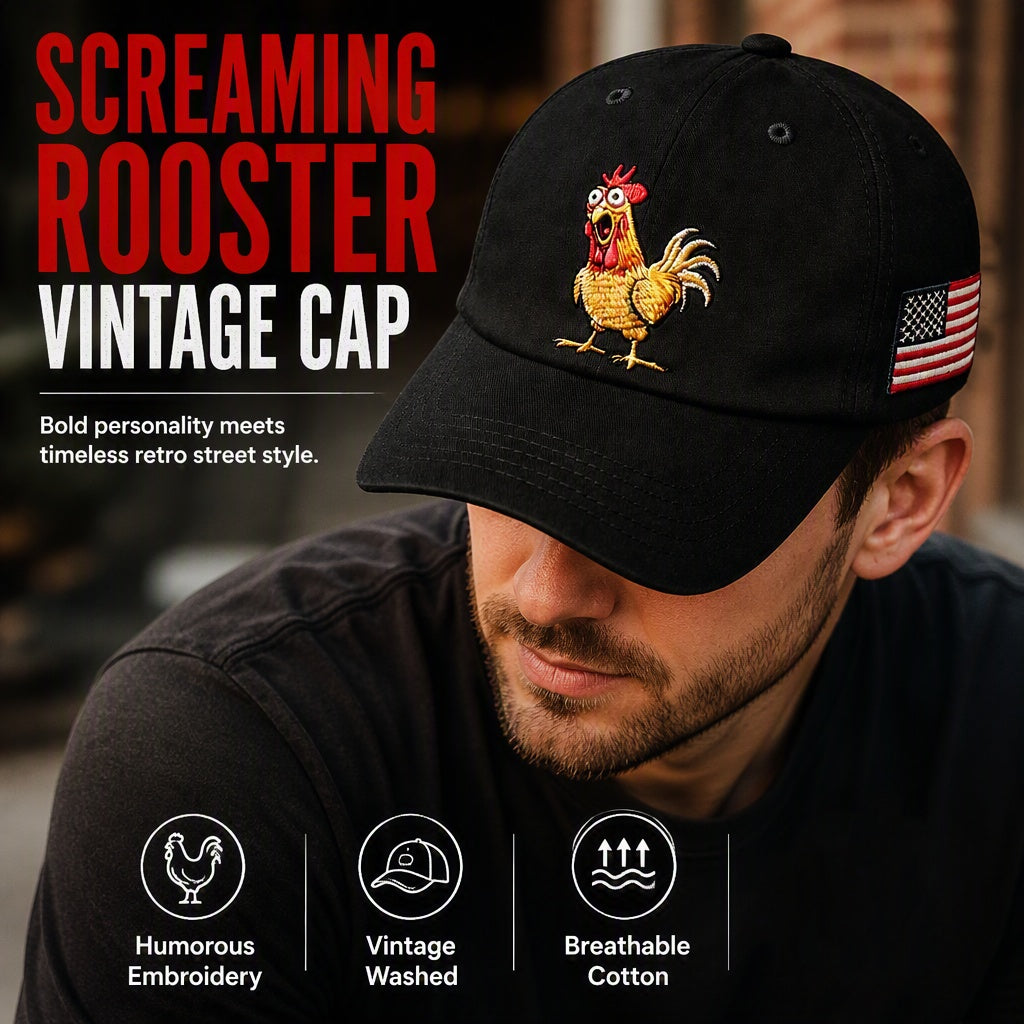 Retro Rooster Print Baseball Cap