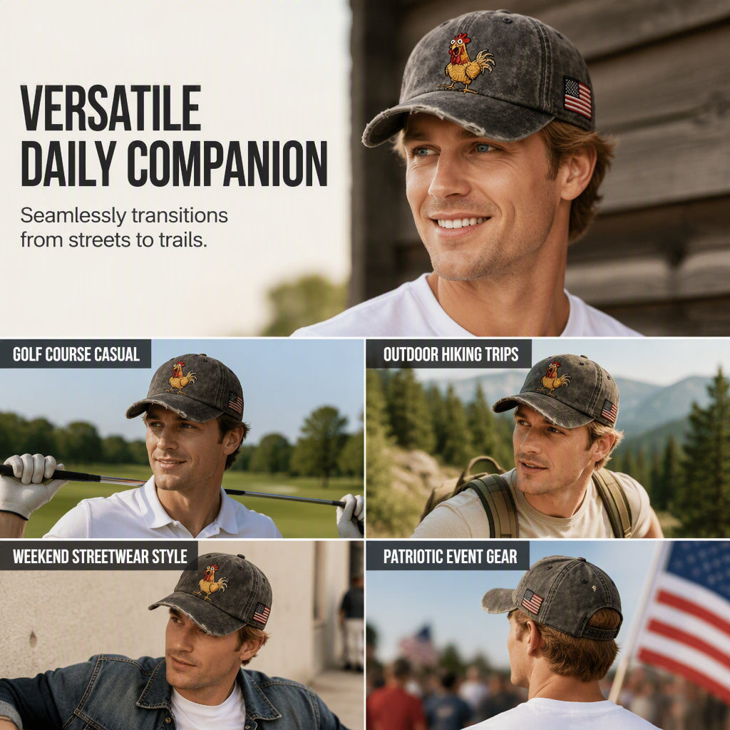 Retro Rooster Print Baseball Cap