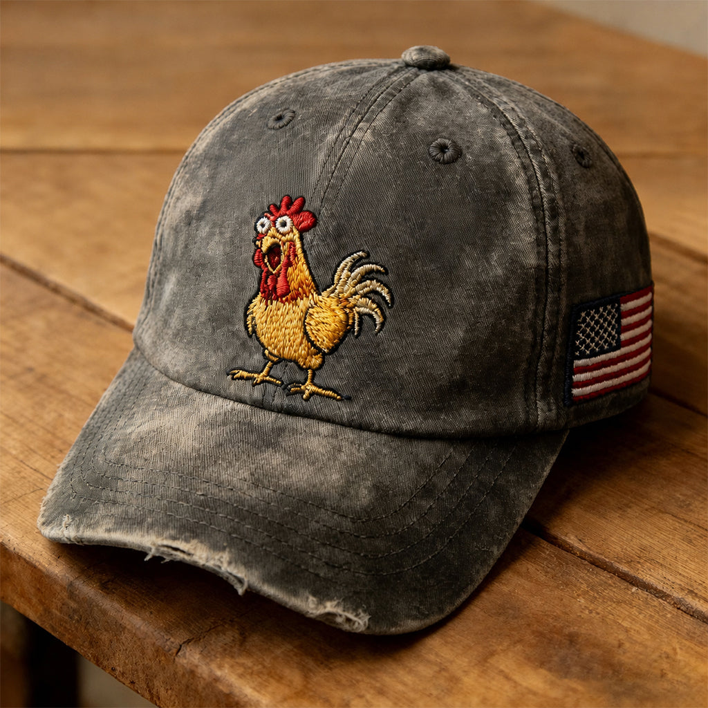 Retro Rooster Print Baseball Cap