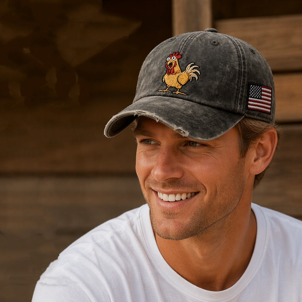 Retro Rooster Print Baseball Cap