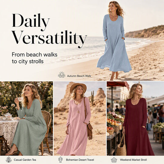 Women's Solid Color Long Sleeve Dress