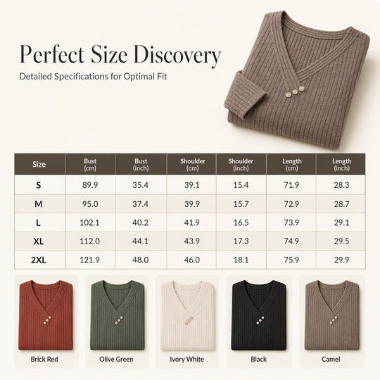 Women's Ribbed Knit V-Neck Top with Decorative Buttons
